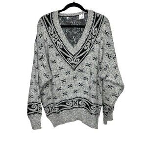 Vtg Italy Mens Wool Retro 90s Black Grey Sweater Pullover Sz XL Grandpacore